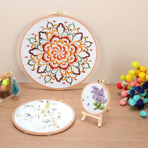 Image of PATIKIL 2 Pieces 7 Inch Beech Wood Embroidery Hoops, Circle Cross Stitch Hoop Frames Arc Side Embroidery Hoop Ring with Adjustment Brass Screw for Sewing, Needlework, DIY Craft Decoration