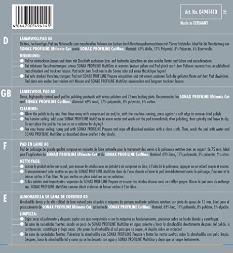 SONAX LammwollPad 80 mm (4 Stück) dichtes, hochwertiges Pad aus Naturwolle zum maschinellen Polieren von Lacken | Art-Nr. 04941410