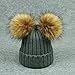 Adulte Enfants Bonnet Tricoté d'hiver Deux Boule en Peluche Épaissie Chapeau Chaud en Fourrure De Raton Laveur Double Boule Chapeau Tricoté (Enfants Gris)