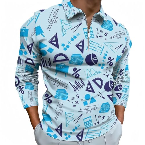 Polo à manches longues pour homme stretch bleu imprimé pour masquer les plis en voyage
