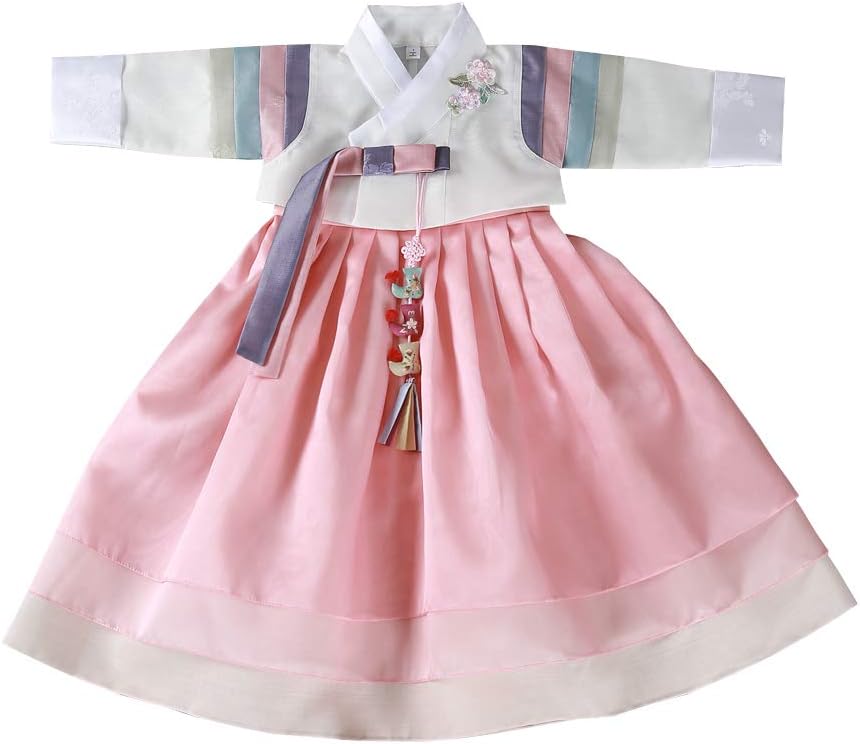Girl Hanbok Baby Korea Traditional Dress Pastel Multi Colors on Sleeve First Birthday Dol 1-10 Ages Kid Children (1 Age)