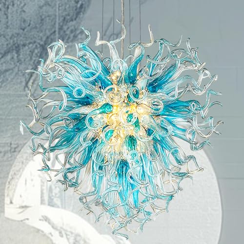 juruilight Modern Hand Blown Glass Chandelier,20-Inch Luxury Ceiling Decor,Blue Gray