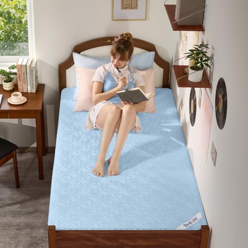 Image of BEDLORE Waterproof Mattress Protector, Twin XL Size Mattress Pad with Deep Pocket 6 inch-15 inch Depth, Soft Breathable Dirt-Proof Bed Mattress Cover for Bedroom, College Dorm (Sky Blue)