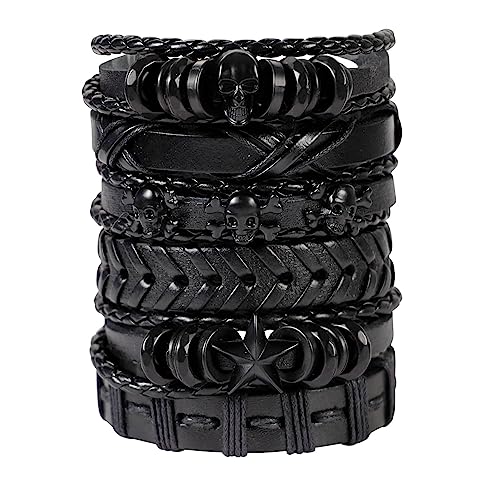 6 Piezas Pulsera de Cuero Trenzado para Hombre Punk miniatura 1