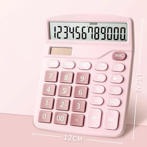 Calculadora de Mesa Visor Grande 12 Dígitos Solar E Pilha (Rosa Bebê, Grande Visor)