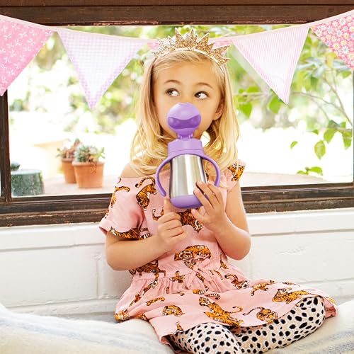 Image of Munchkin Cool Cat Sippy Cup with Straw for Toddlers, Stainless Steel Straw Cup, 8 Ounce, Purple