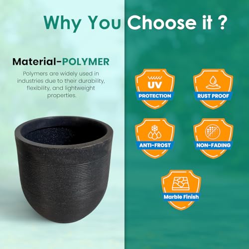 Image of Amazon Brand - Umi 18 Inch Large Plastic Planter Pot for Indoor Outdoor Plants | Big Size Garden Gamla UV Resistant Polymer Flower Pot | Black Decorative Pot for Balcony, Garden, Terrace & Home Decor
