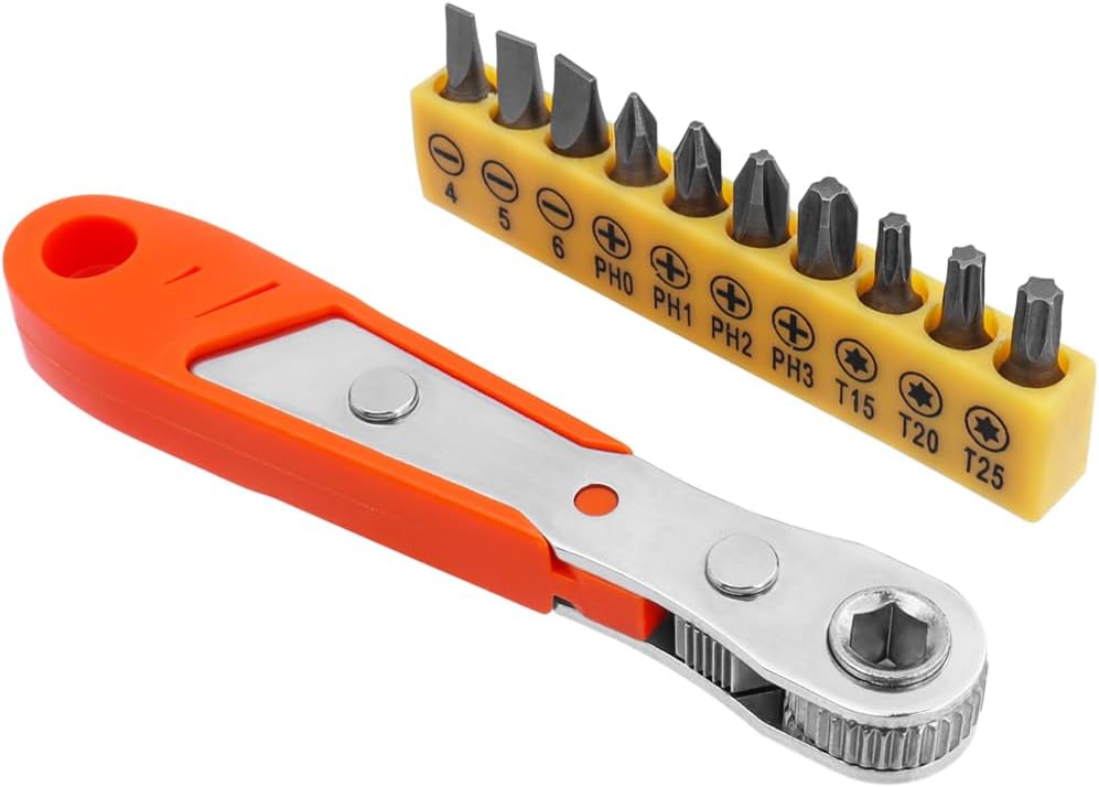 11 in1 Mini Ratchet Wrench,Right Angle Magnetic Screwdriver 1/4" Drive Torque 90 Degree Offset Reversible Ratcheting Screwdriver Wrench for Tight Areas,36-Tooth