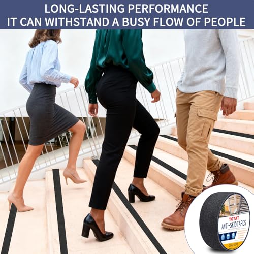 Image of Black Anti-Slip Stair Treads Tape,2 inch x35FT Heavy Duty PVC Non-Skid Grip Tape for Wooden Steps, Indoor /Outdoor Stairs, Pool Decks - Peel & Stick Waterproof Safety Traction