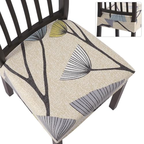 Image of SearchI Dining Chair Seat Covers Set of 6, Stretch Removable Chair Covers for Dining Chairs, Kitchen Chair Covers Protector(Dandelion Pattern)