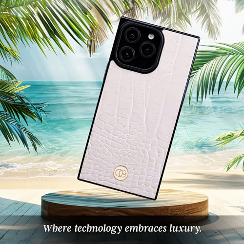 Image of COCOMII Rectangle for iPhone 14 Pro Max Case, Ivory Crocodile Leather