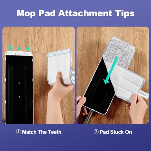 BOSHENG Wischmopp und Eimer mit Auswringer-Set, flacher Bodenwischer und Eimer, mit langem Griff und 6 wiederverwendbaren Mikrofaser-Pads, Nass- und Trockengebrauch für Haushaltsreinigung und – Bild 6