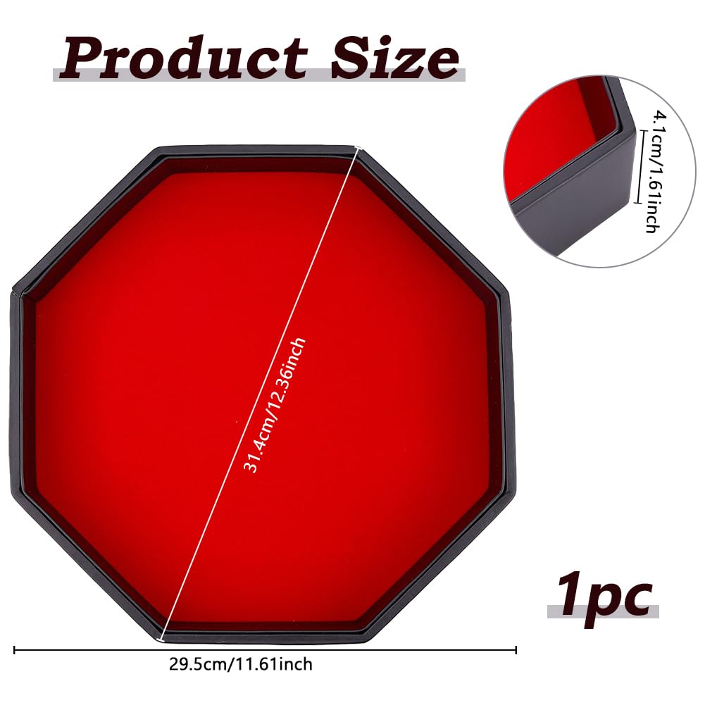 DICOSMETIC 1Pc Dice Tray Wood Imitation PU Leather Dice Rolling Holder Octagon Storage Tray Black Red Dice Mat for RPG DND Table Games Holiday Party Accessories - Image 2