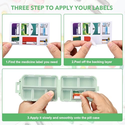 Image of Travel Medicine Organizer with 189 Labels, 7 Day Daily Pill Organizer Travel Pill Container Medicine Organizer Pill Case Travel (Green, 1 Pack)