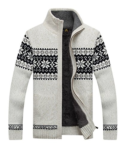 Men's Winter Knitted Cardigan Casual Thick Snowflake Pattern Sweater