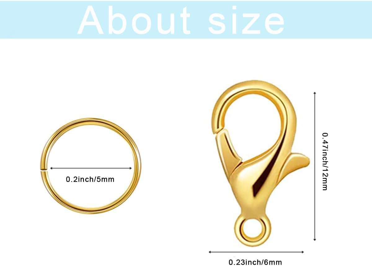 700 Pieces Set Lobster Claw Clasps Include 200 Pcs Lobster Clasps and 500 Pcs Open Jump Rings for Bracelet Necklace DIY Jewelry Making Findings Crafts Fastener Hook Jewelry Making Supplies(Gold) - Image 2