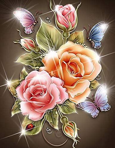 Viiegor Diamond Painting Kits Complets Rose, Broderie Diamant Painting Complet Plante Fleur, Peinture Diamant Point De Croix Diamant Arts Craft pour Home Décoration Murale 30x40cm Cover