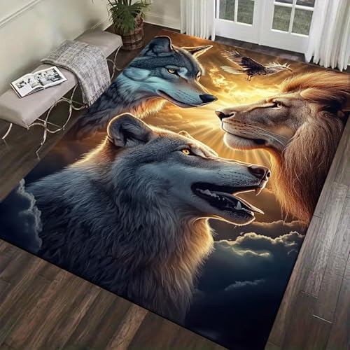 Tapis lion imprimé 3D lavable en machine pour une cuisine moderne