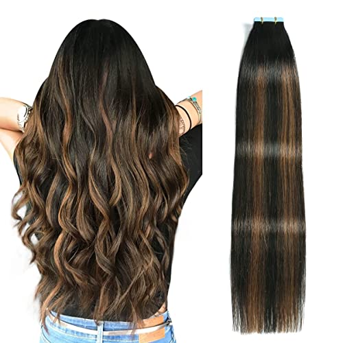 Image of SUYYA Tape In Hair Extensions Human Hair 14 Inch #P1B /6 /T1B Black to Brown