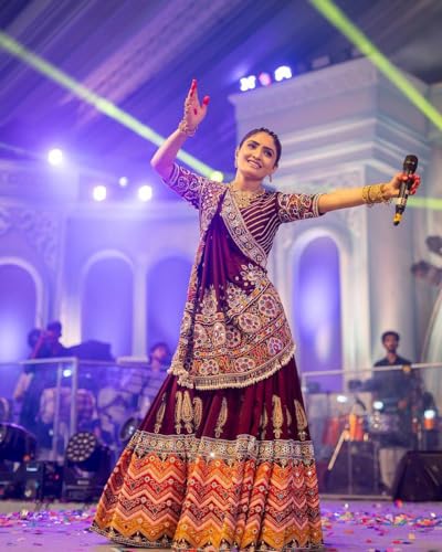 Women’s Navratri Lehenga Choli with Dupatta-Digital Printed Multi-Color Traditional Outfit for Wedding&Festival-V153