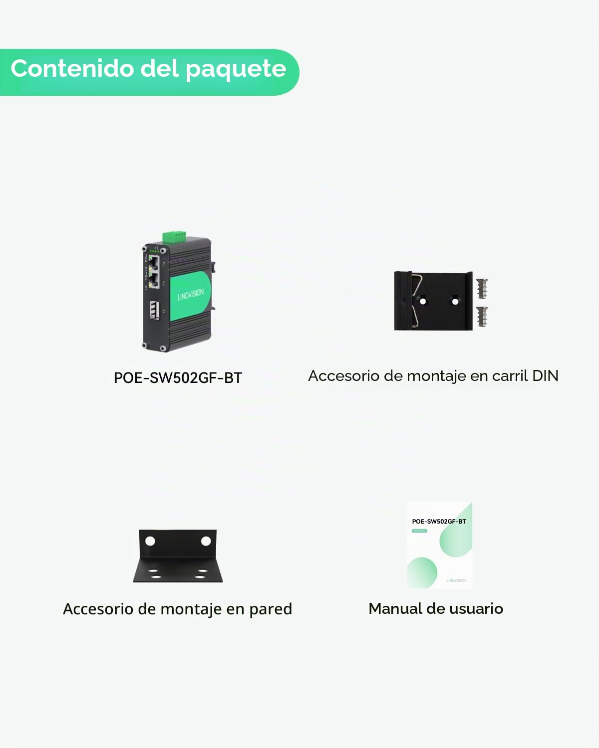 LINOVISION Industrial 2 Puertos gigabit BT90W PoE++ Switch con Fibra SFP Uplink, IEEE802.3af/at/BT Mini PoE Switch, IP40, Inyector PoE Compacto para Cámara PTZ, Iluminación PoE, Teléfono VoIP