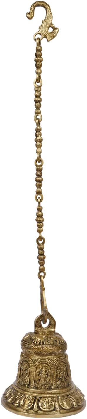 Brass ASHT Laxmi Ghanta Bell, 8 Inch Height, Intricately Carved, Golden Color - Ideal for Home Temple, Rituals, and Gifting