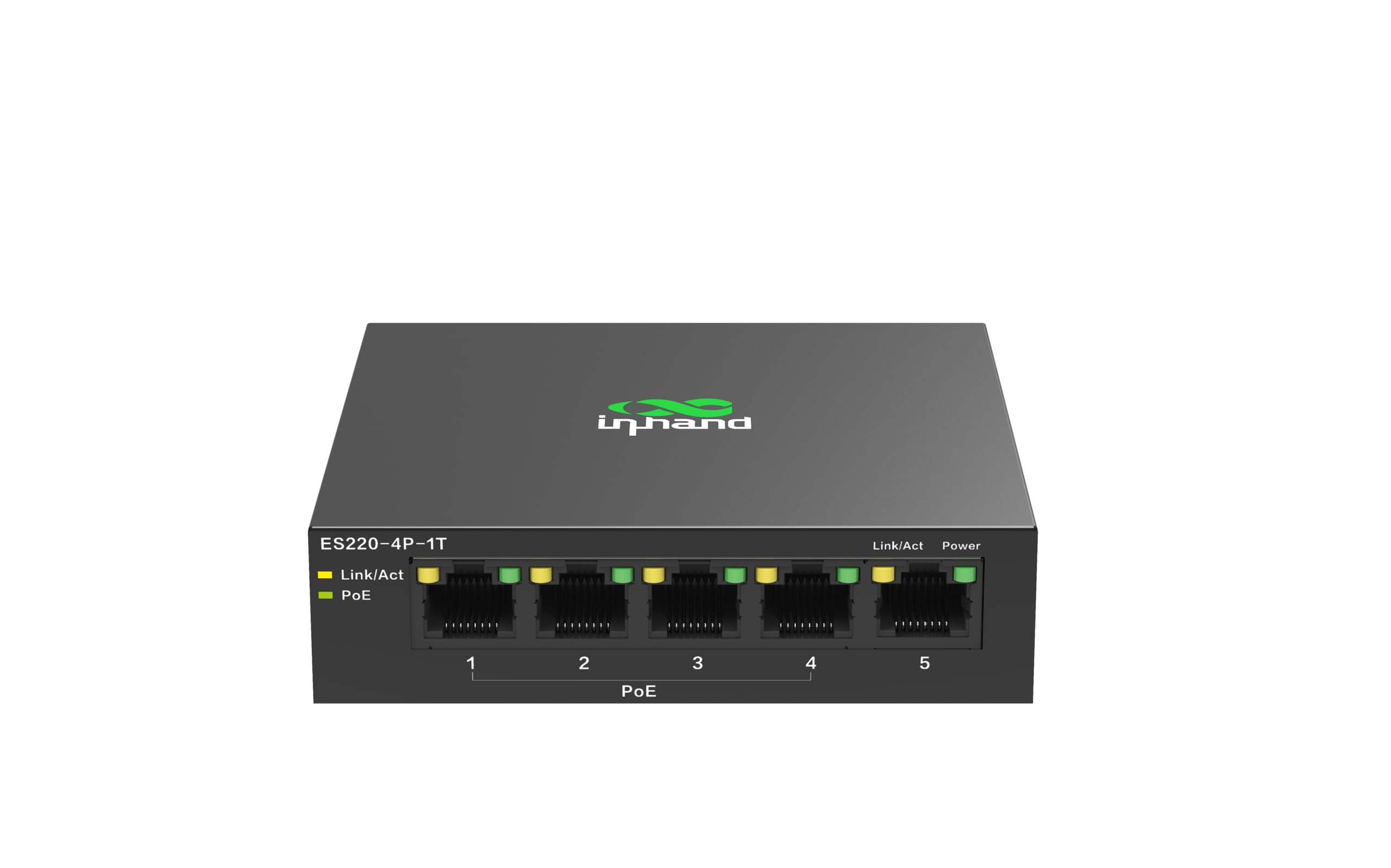 InHand Networks Switch PoE+ 5 Ports Gigabit (4X PoE+ @ 52W), Commutateur Ethernet Non Géré, Boîtier Métal, Fanless (Silencieux),VLAN Un Clic | Plug & Play pour Caméras IP, VoIP, TPE & Home Office