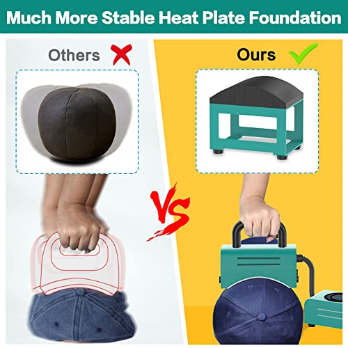 Gymolo Hat Heat Press,Curved Heating Plate And Curved Panel For Easy Press And Fit Of Caps,4 Preset Time And Temperature Settings Small Portable Hat Heat Press Machine For Hats, Wristbands，Bags(Green) #TOP5
