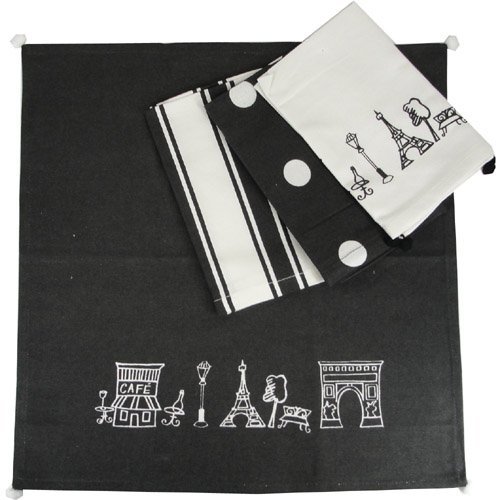 Set of 4 Black and White Napkins Paris Souvenirs