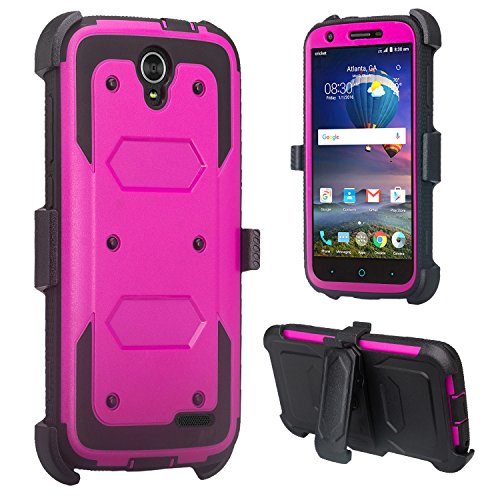 Galaxy Wireless] Compatible For Zte Zmax Grand, Zte Champ, Zte Avid 916, Zte Grand X3 Case,Zte Warp 7 Heavy Duty Belt Clip Holster [Built In Screen Protector] Full Body Coverage Protection - Purple #TOP1