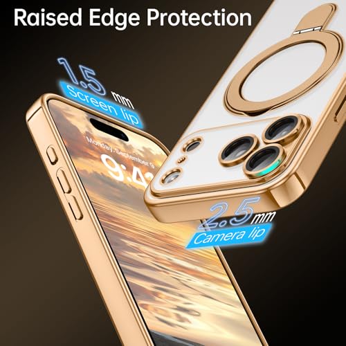 Image of DOMAVER Magnetic Case for iPhone 17 Pro, [Compatible with MagSafe] Military Drop Protection Cover with Invisible Stand [Full Camera Protection] Slim Shockproof Case for iPhone 17 Pro 6.3'', Gold