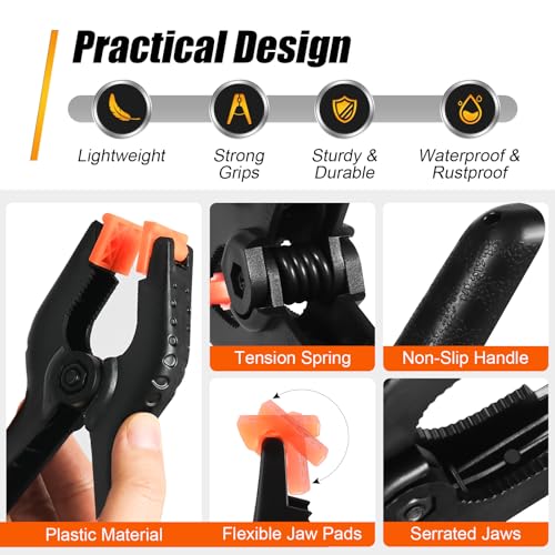 Image of RELBRO Spring Clamps, 6 Inch Large Plastic Clips for Balloon Arch Backdrop Craft Decoration, Heavy Duty, Black, 10 Pcs