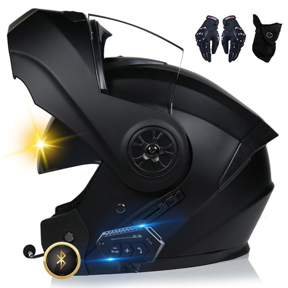Casque Moto Bluetooth, Casque Intégral avec Intercom Bluetooth pour 2 Pilotes, Approuvé Dot/ECE, Léger, avec Double Visière, Casque Modulable pour Adultes Hommes Femmes S~XL