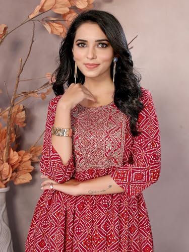 Image of rangita Women Rayon Regular Fit Embroidered Calf Length Anarkali Kurti | Kurta