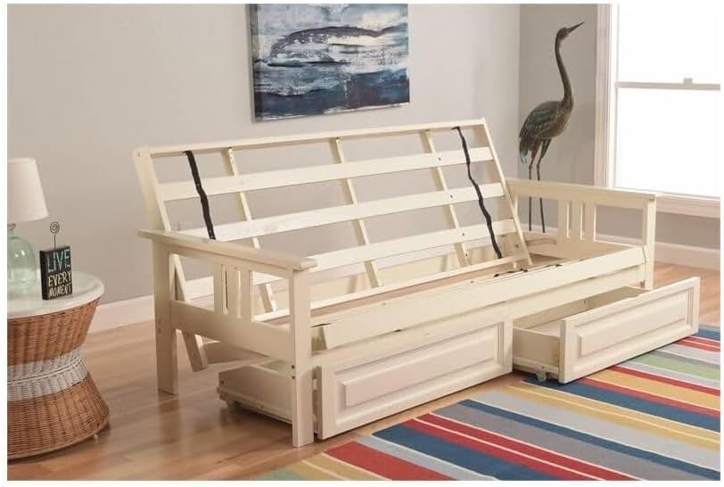 Maykoosh Full Size Futon Frame Set - White Finish Convertible Sofa Bed - 79" Long - Easy Assembly