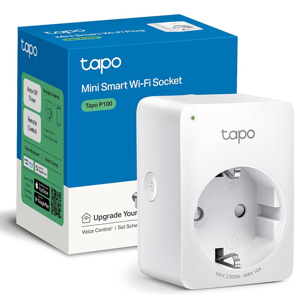 Tapo Tapo Prise Connectée WiFi, Prise Intelligente compatible avec Alexa et Google Home, 10A Type F, Contrôler le radiateur, la cafetière, la lampe à distance, aucun hub requis, Tapo P100(1-pack)