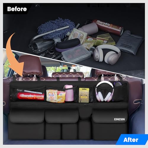 Einesin Kofferraum Organizer Auto, multi Aufbewahrungstasche für auto mit Netztaschen, Auto Aufbewahrungstasche mit 9 Pocket, schwarz