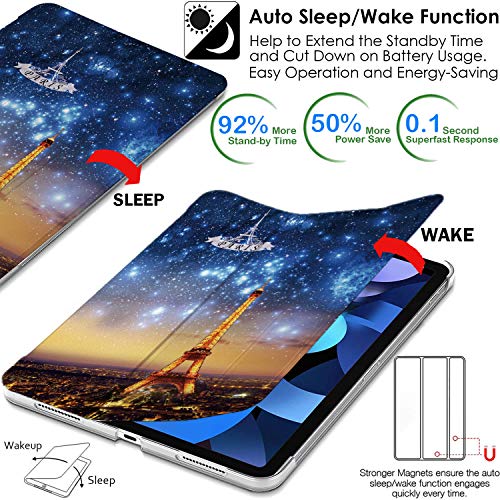Image of DuraSafe Cases for iPad Pro 12.9 5th 4th Gen [ PRO 12.9 inch 5 4 ] A2378 A2461 A2379 A2462 A2229 A2069 A2232 A2233 Trifold Printed Hard Auto Sleep /Wake PC Translucent Back Cover - Paris Night