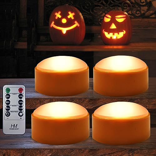 4-Pack Halloween LED Pumpkin Lights Battery Operated - Orange Pumpkin Lights with Timer and Remote Halloween Decor - Jack-O-Lantern Decoration Outdoor