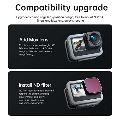 Image of Aluminum Case Metal Cage Protective Frame Housing Compatiable for GoPro Hero 13 12 11 10 9, Fits for Go Pro When ND CPL Lens Filter Max Lens Mount on, with Cold Shoe Connect to Video Light Microphone