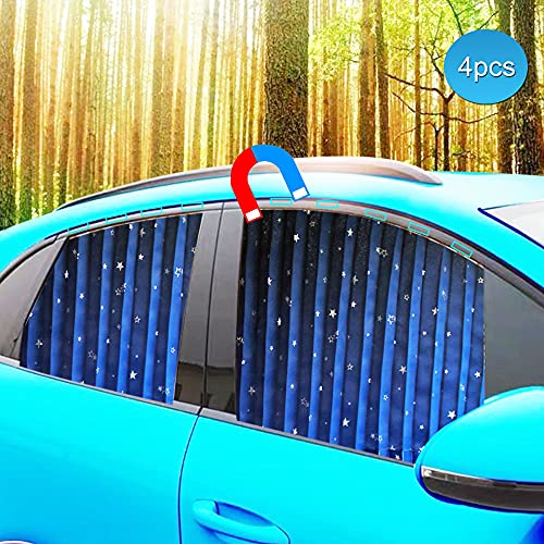 Ovege Car Window Shade -Car Side Window Sun Shade Car Curtain Pleated Uv Protection Privacy Baby Suction Magnetic (Blue Star, Front&Back 4Pcs) #TOP1