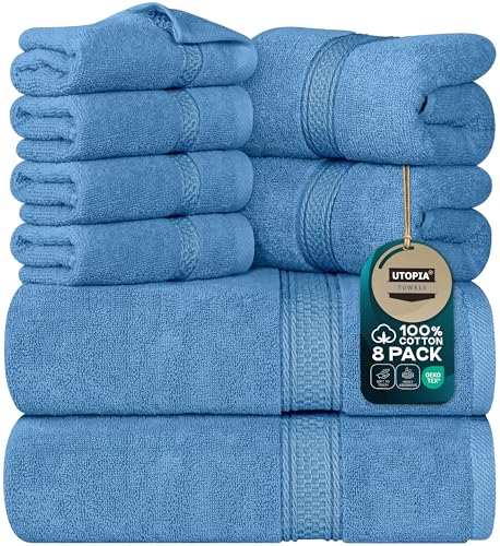 Utopia Towels - Juego de Toallas Premium de 8 Piezas, 2 Toallas de Baño, 2 Mano y 4 Toallitas - Algodón - para Casas, Hoteles y Spas, Altamente Absorbentes (Azul eléctrico)