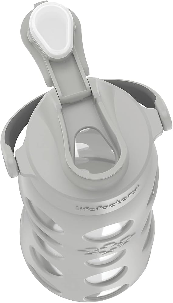 Lifefactory 22oz Glass Water Bottle with Active Cap, Stone Gray
