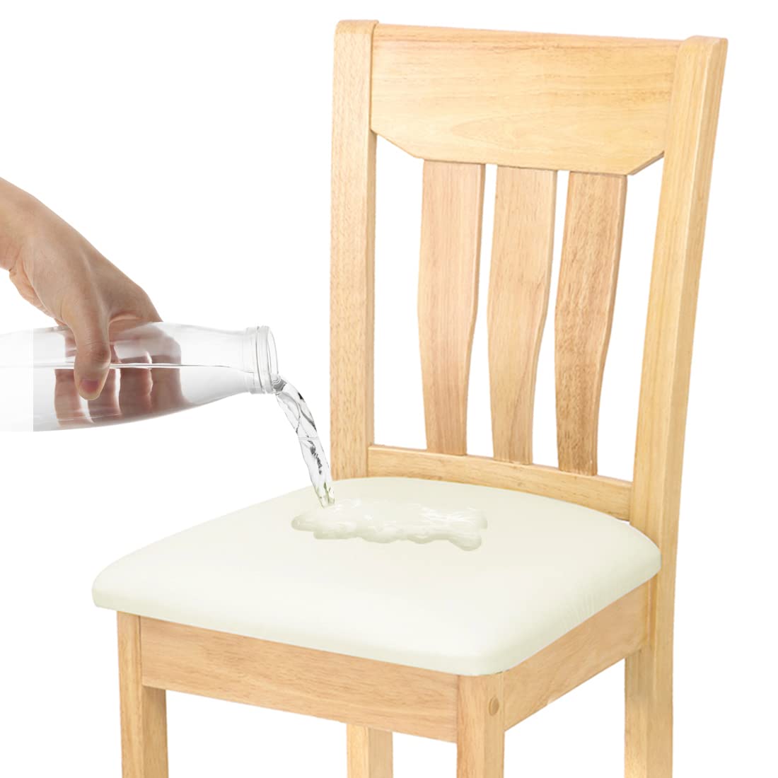 SONNACH Waterproof Chair Seat Cover for Dining Room Chairs Removable Washable Upholstered Chair Seat Protectors Water Resistant Decorative Chair Cushion Slipcovers (Off White, 4)