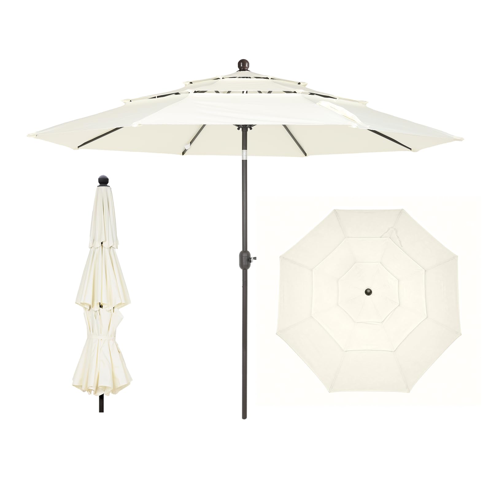 COWVIE 3m 3-Tier Patio Parasol, Outdoor Table Sun Shade Umbrella, Beach Umbrella with Tilt Adjustment
