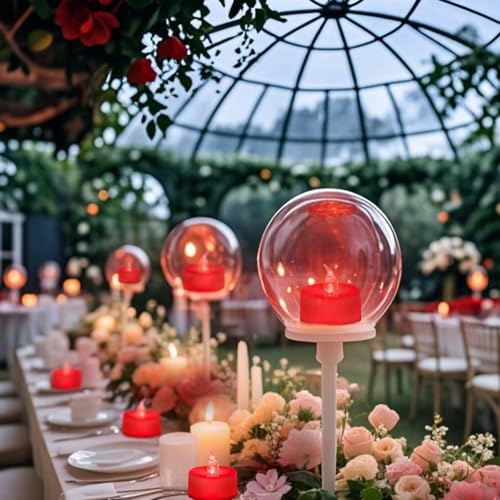 Image of Tea Lights Battery Operated Candles LED Tea Lights Flameless Candles 200+ Hours Flickering Fake Tealights for Sweetest Day Wedding Home Decorations Party (Red Base, 24 Pack)