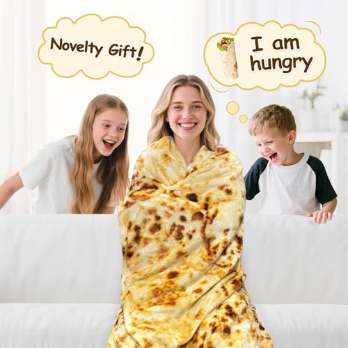 Image of mermaker Burritos Blanket for Adult and Kids, Novelty Tortilla Throw Blanket Adult 60 inches, Realistic Soft Flannel Taco Blanket (Yellow Blanket-10)