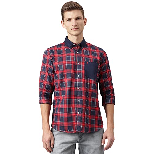 Image of Thomas Scott Mens Checkered Slim Fit Casual Shirt with Button Down and Long Sleeve (TS1048 Space Blue XL)
