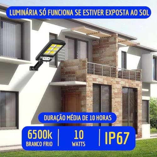Luminária Solar Refletor Poste Led Potente Sensor De Presença Prova D'àgua Holofote Luz Externa