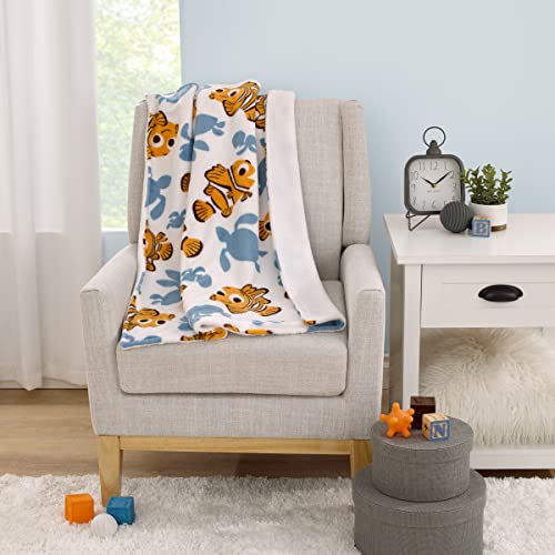 Image of Disney Finding Nemo Orange, Teal, and White Sea Turtles Super Soft Sherpa Baby Blanket